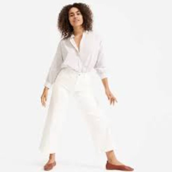 Everlane White The Cropped Wide Leg High Rise Straight Leg Denim 2 Jeans - Picture 1 of 6